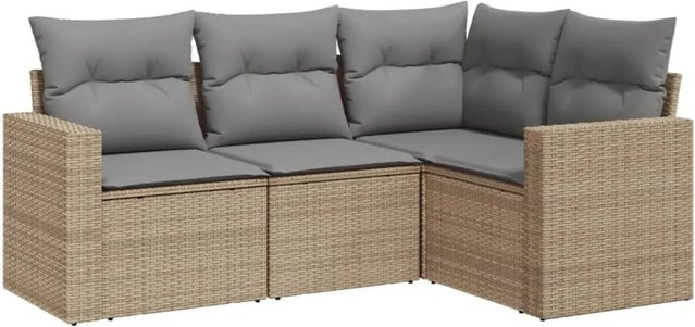 vidaXL 4-teilige Garten-Sofagarnitur in L-Form aus Poly-Rattan mit Kissen in Beige-Grau - Bild 1