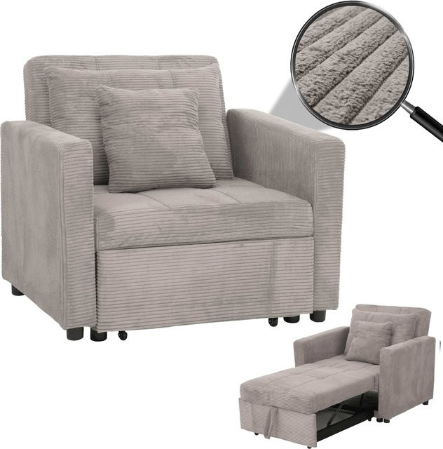 MCW Schlafsessel L90 Klappsessel Gästebett Relaxsessel aus Cord in Hellgrau mit Liegefläche 200 x 100 cm - Bild 1