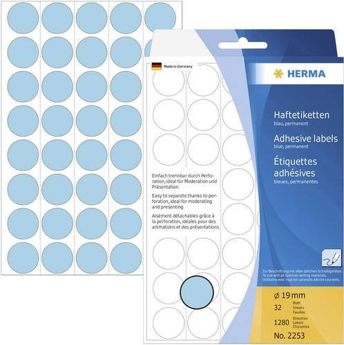Herma Markierungspunkte 2253 Klebepunkte aus FSC-Papier, Durchmesser: 19 mm, Blau, 1280 Stück, permanent haftend - Bild 1