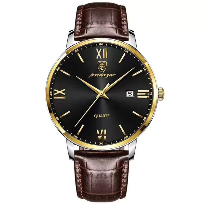 POEDAGAR Armbanduhr Quarz, Leder, Gold, Herren - Bild 7