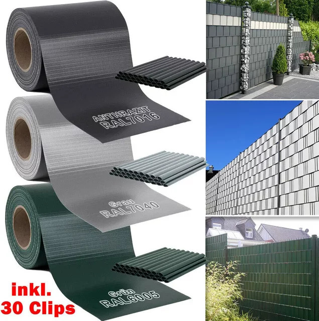 Sichtschutzstreifen für Gartenzaun aus PVC in Grau, Rolle für Doppelstangenzaun, Breite: 19 cm, Länge: 50 m - Bild 1