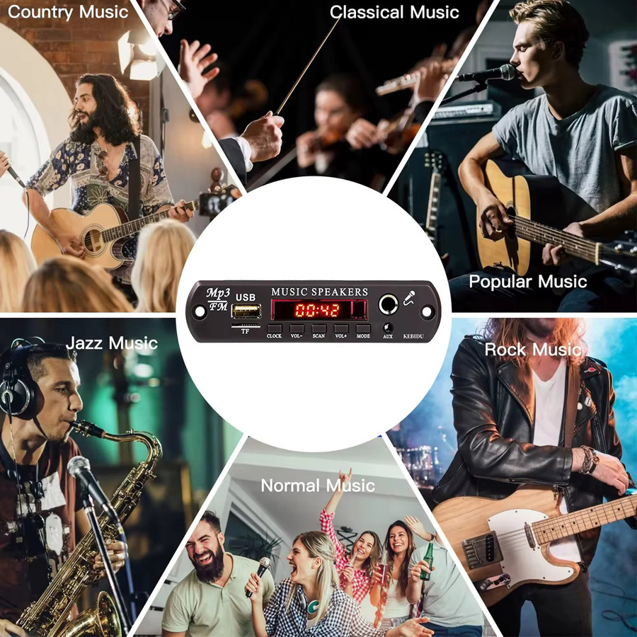 KEBIDU 60W Bluetooth 5.3 Verstärker MP3 Decoder Board mit FM, AUX, TF und Mikrofon, Schwarz - Bild 4