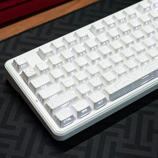 Topografische Tastenkappen 4.0 Version Shine Through PBT Cherry Profil für mechanische MX Tastaturen in Weiß mit Seitendruck und Hintergrundbeleuchtung (97/134 Tasten) - Bild 1
