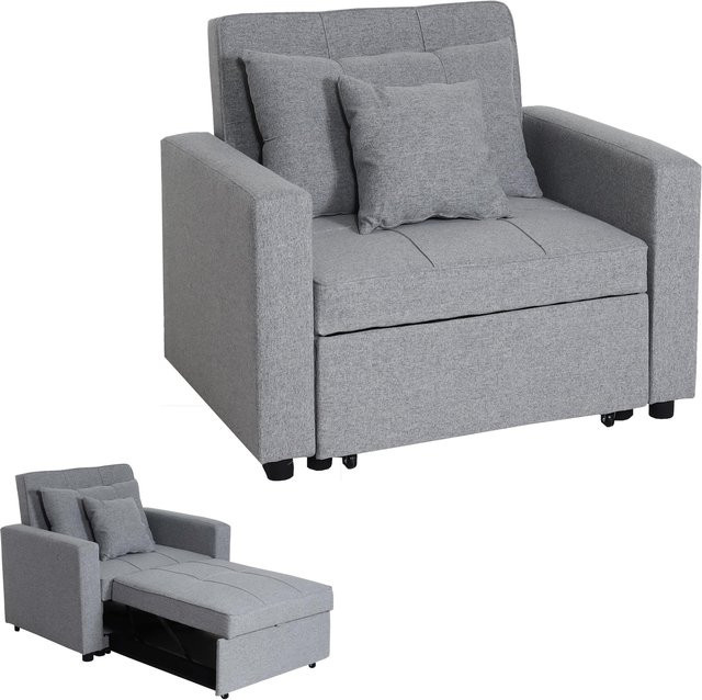 Schlafsessel MCW-L90 als Klappsessel und Schlafsofa in Hellgrau mit Stoffbezug, Liegefläche: 197 x 103 cm - Bild 1