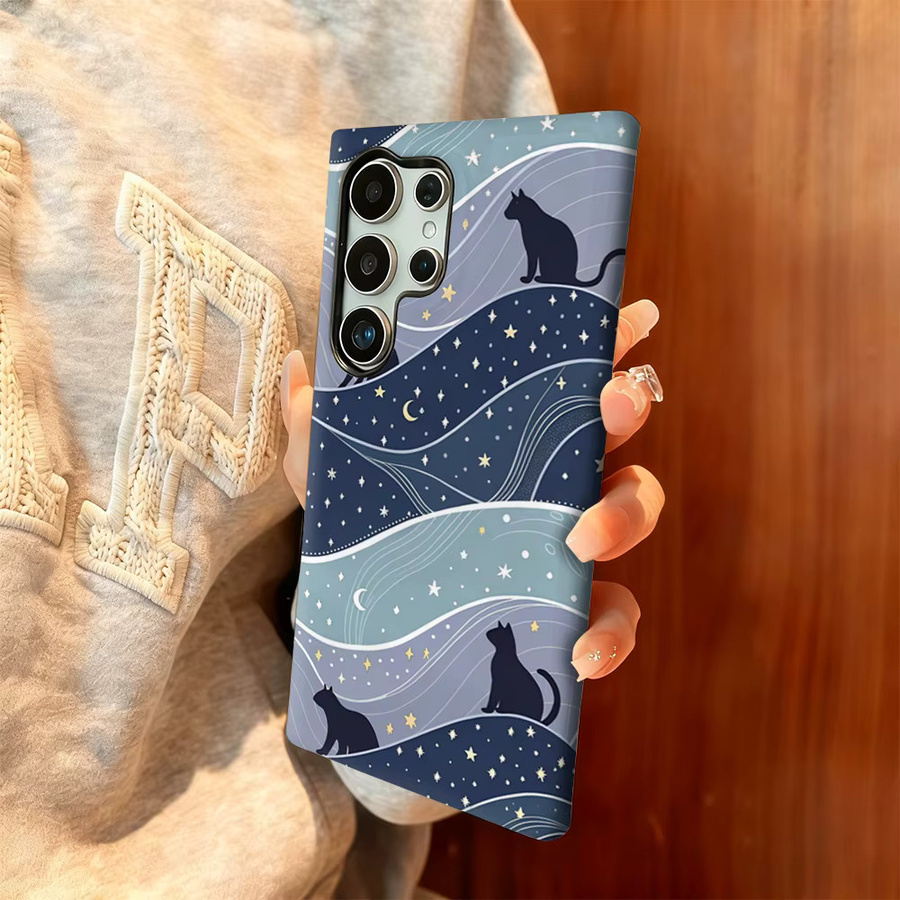Stoßfeste Starry Night Cats Handyhülle für Samsung Galaxy S25 Ultra, S24 und S23 Ultra Plus in Blau mit doppellagiger Rückseite - Bild 2