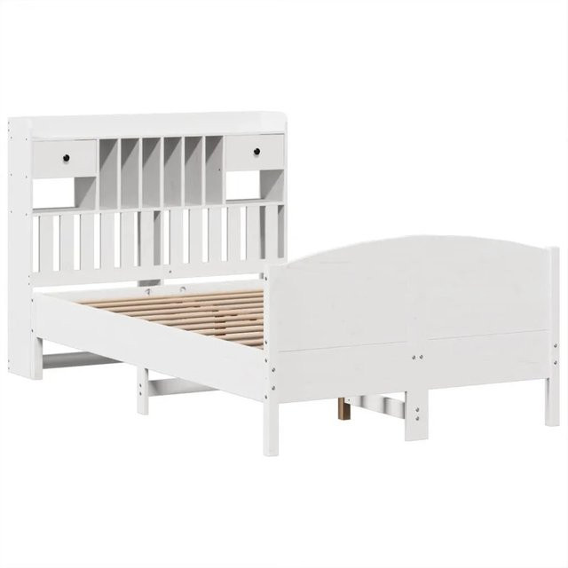 vidaXL Massivholzbett aus Kiefer mit Kopfteil und Regal in Weiß, B/T/H: 135 x 190 x 110 cm - Bild 1