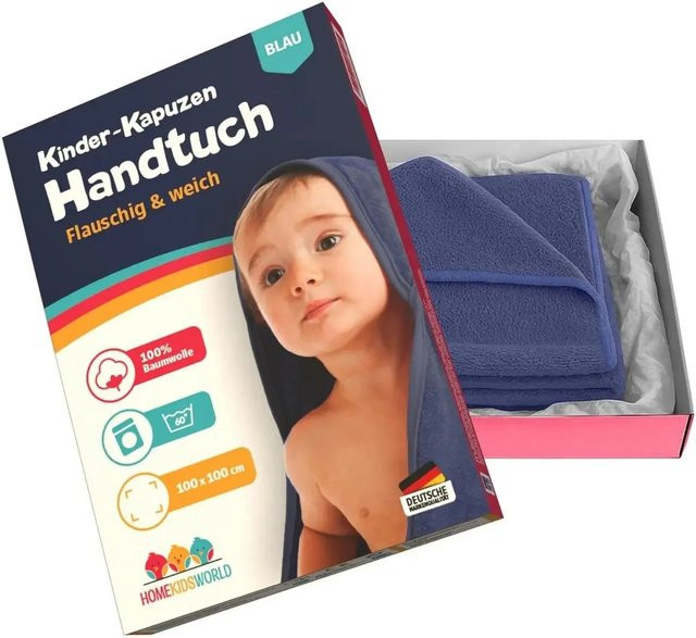 HomeKidsworld Kapuzenhandtuch für Kinder und Babys aus Baumwolle, Blau, 100 x 100 cm - Bild 1