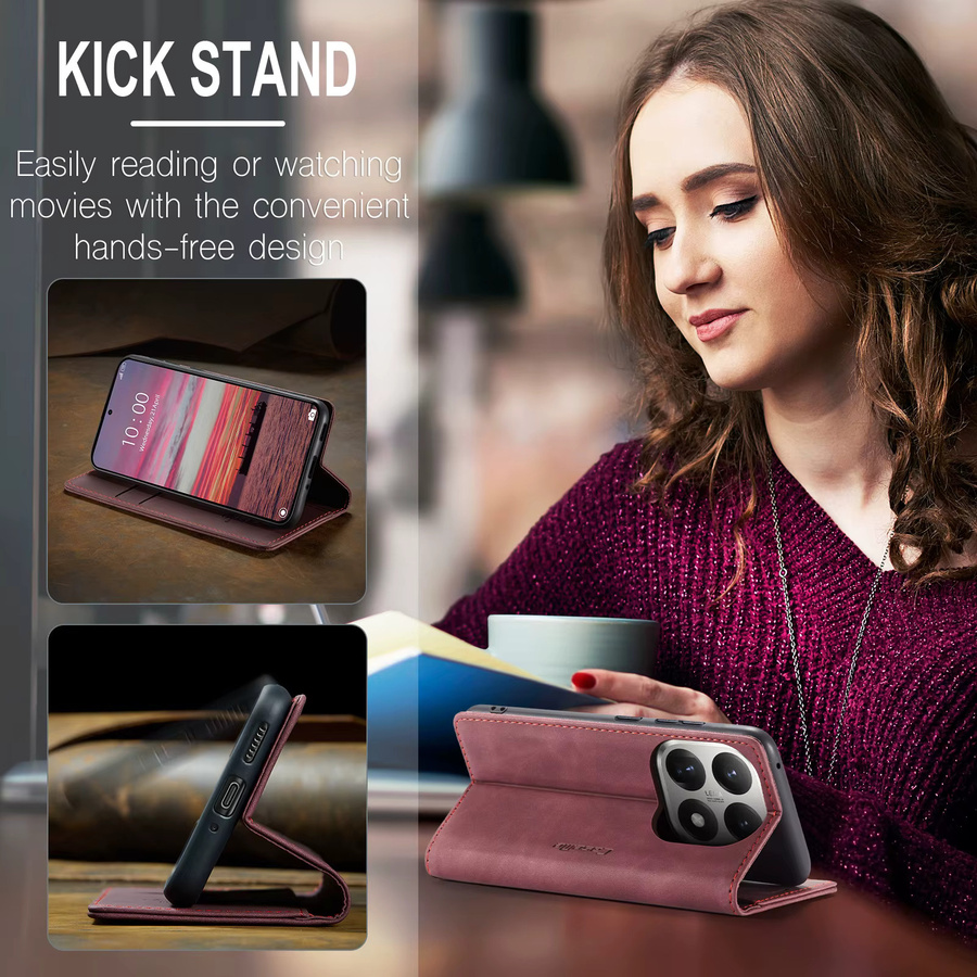 Luxuriöse Retro-Lederhülle für Xiaomi 15T in Braun mit Kartenfächern und Standfunktion - Bild 5