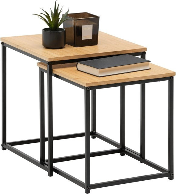 Mömax Beistelltisch Koko, 2-teiliges Set aus Holz und Metall, Naturfarben/Schwarz, B/T/H: 40,0 x 33,5 x 37,5 cm und 40,0 x 33,5 x 5,0 cm - Bild 1