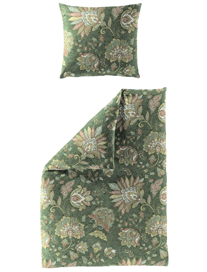 Bierbaum Biber Bettwäsche aus Baumwolle mit Paisley-Ornamente in Grün und Gelb, B/H: 135 x 200 cm mit Kissenbezug 80 x 80 cm - Bild 1