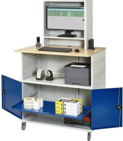 Rau Computer-Tisch 1022 mit Monitorgehäuse und Kabeldurchlass in Buche-Dekor, mobil mit 4 Lenkrollen, B/T/H: 110 x 79 x 189 cm - Bild 1