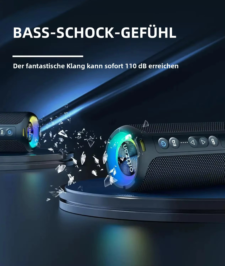 Ortizan Tragbarer Bluetooth-Lautsprecher mit 40W Leistung, IPX7 Wasserdicht, Farbige Lichter, Schwarz/Blau - Bild 2