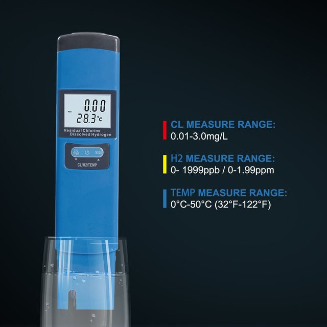 Yieryi HW-98117 3-in-1 Wasserqualitätsdetektor zur Messung von H2, Chlor und Temperatur in Blau - Bild 1