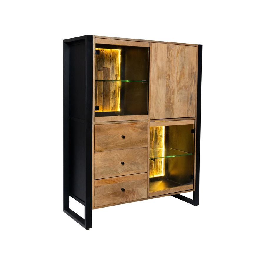 DELUKE Highboard LIV im Industrial-Stil aus Mangoholz und Eisen, Schwarz Matt, B/T/H: 145 x 47 x 111 cm - Bild 2
