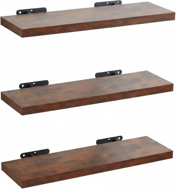 Relaxdays Wandregal im Industrial Design aus MDF und Eisen, 3er Set, Braun, B: 100 cm, T: 23 cm, H: 4 cm - Bild 1