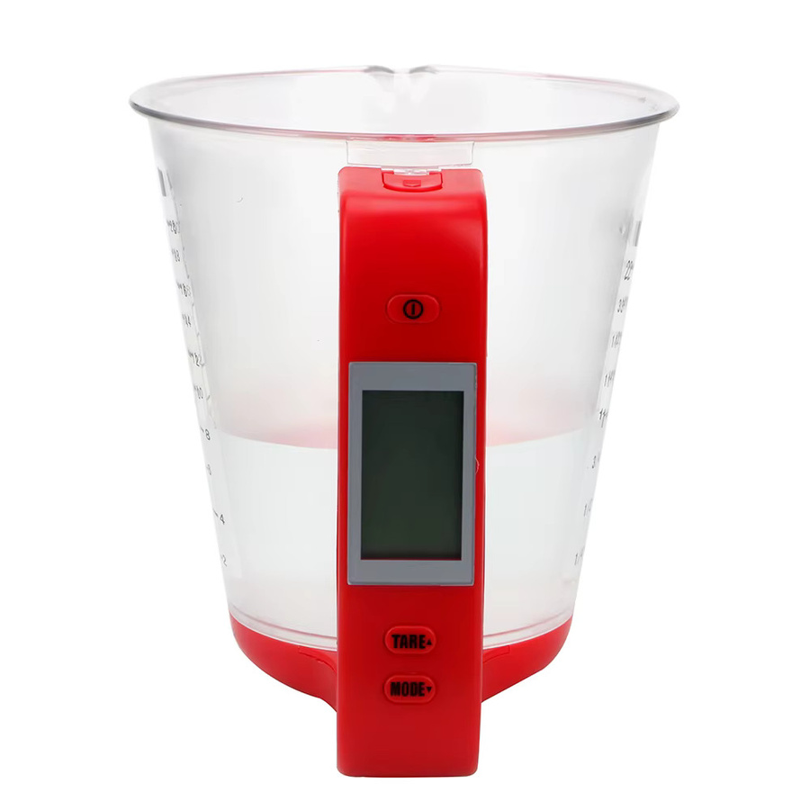 Digitale Küchenwaage von NICEYARD mit Temperaturmessung und integriertem Plastik-Messbecher, LCD-Anzeige, Schwarz-Rot - Bild 1
