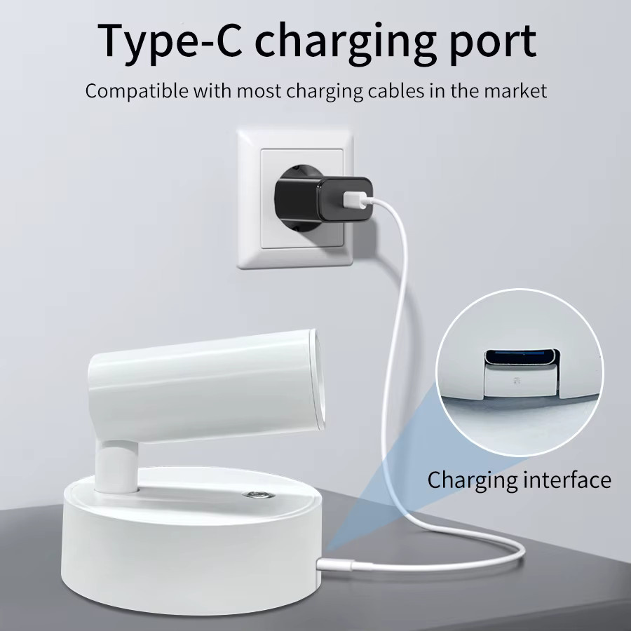 MeeToo Magnetische LED-Wandleuchte in Weiß, USB wiederaufladbar, dimmbar mit Touch-Schalter, kabelloser Strahler für Schlafzimmer und als Leselicht - Bild 1