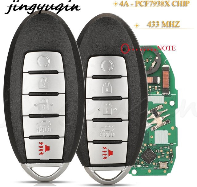 Jingyuqin 5-Tasten Smart Fernbedienung Autoschlüssel 433MHz 4A Pcf7938X Chip für Nissan Altima Teana Maxima in Schwarz - Bild 1