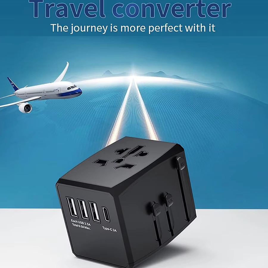 HKLAMIN Reise-Universalstecker Smart Power Adapter mit 3 USB-A und 1 USB-C Anschlüssen als schnelles Ladegerät für US-, EU-, UK- und Australien-Reisesteckdosen - Bild 3