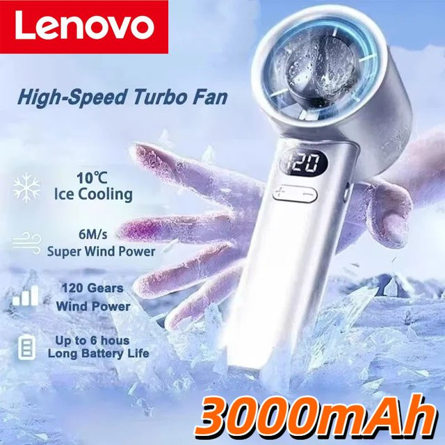 Lenovo Mini Handventilator mit LED Digital-Display und Eiskompression, Gold, 3000mAh, USB wiederaufladbar - Bild 1
