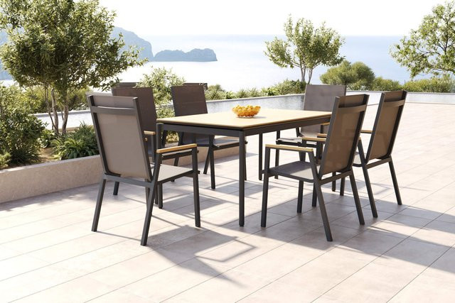 OUTFLEXX Glasgow Garten-Essgruppe für 6 Personen aus Aluminium und Holzimitat in Anthrazit Matt - Bild 1