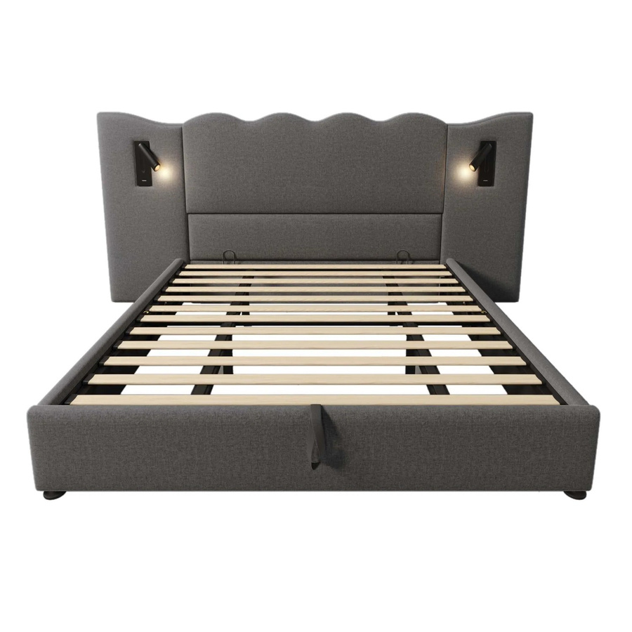 Merax Polsterbett in Grau mit integrierter Leselampe und USB-Anschluss, B/T: 180 x 200 cm - Bild 2