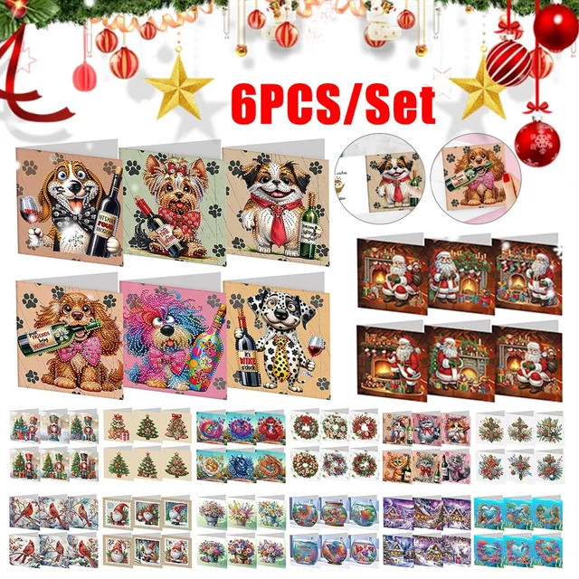 6er Set jaysuing Weihnachts Diamantmalerei DIY Bastelsets als Wunschkarten in Mehrfarbig - Bild 1