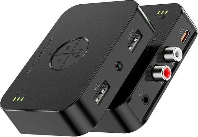 Meiteai Bluetooth 6.0 Audio-Empfänger mit Hi-Res Unterstützung, Drahtloser Adapter mit Cinch, 3,5 mm AUX und USB-C, Schwarz - Bild 1
