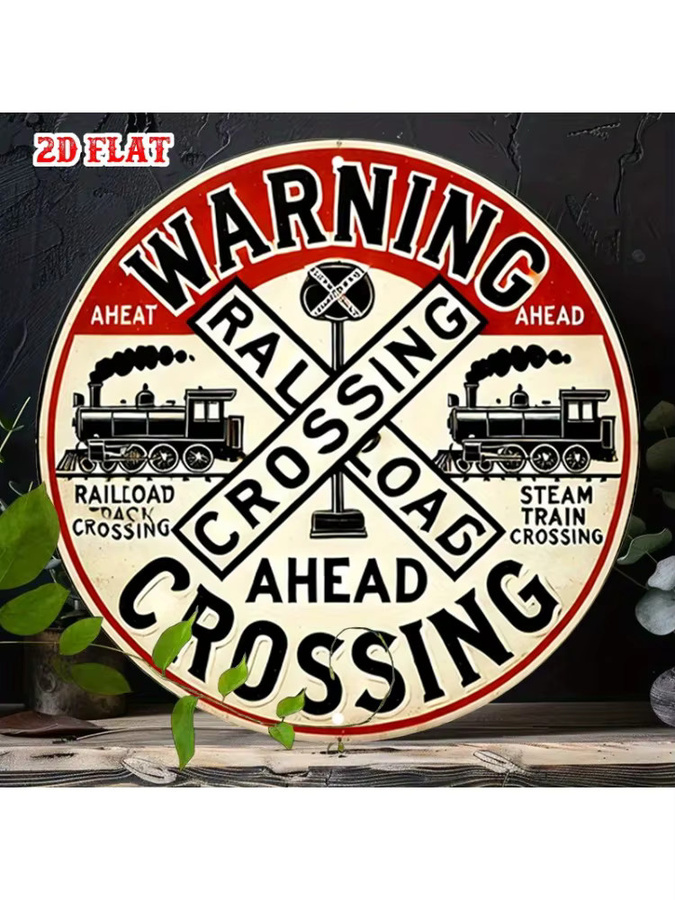 Potdemiel Vintage Railroad Crossing Sign Metall-Warndekoration in Rot/Schwarz - Bild 7