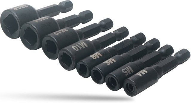 FGHGF 8er Set Gewindebohrer Adapter Set mit 1/4 Zoll Sechskant Schaft für elektrische Bohrer, M4-M16, Schwarz - Bild 1