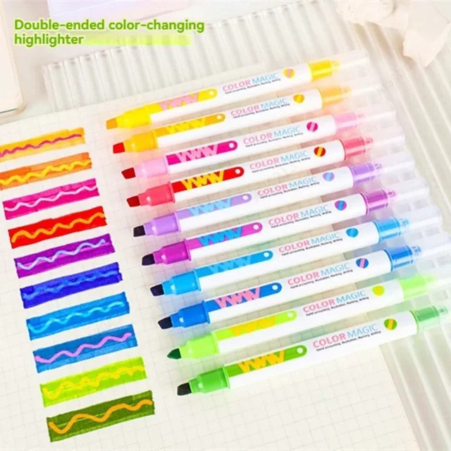 10-teiliges Doppelspitzen-Textmarker-Set mit magischem Farbwechsel in Multicolour für DIY-Projekte, Tagebücher und Schule - Bild 1