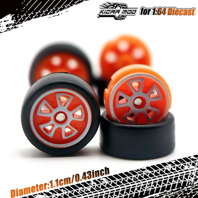 Diecast-Modellauto-Räder, 1/64, 11mm Gummislick-Reifen, 1 Satz - Bild 1