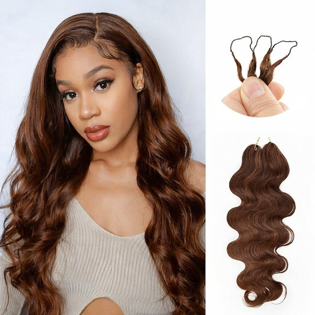 QAANA Haarextension Body Wave Feather Crochet, 12A Rohhaar, Dunkelbraun - Bild 1