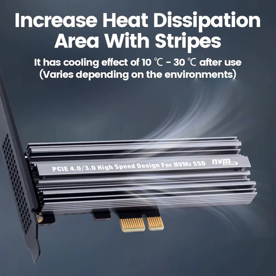 Fenvi M.2 NVMe zu PCIe 4.0 Konverter Adapter mit Kühlkörper, Schwarz - Bild 2