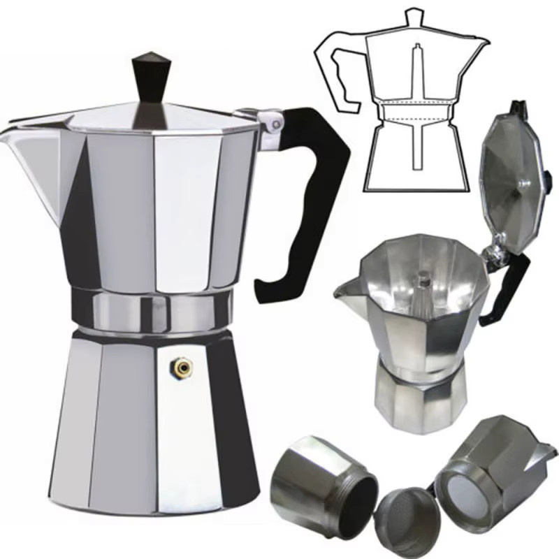 RSCHEF Mokkakanne aus Aluminium in Silber, achteckige Kaffeekanne - Bild 3