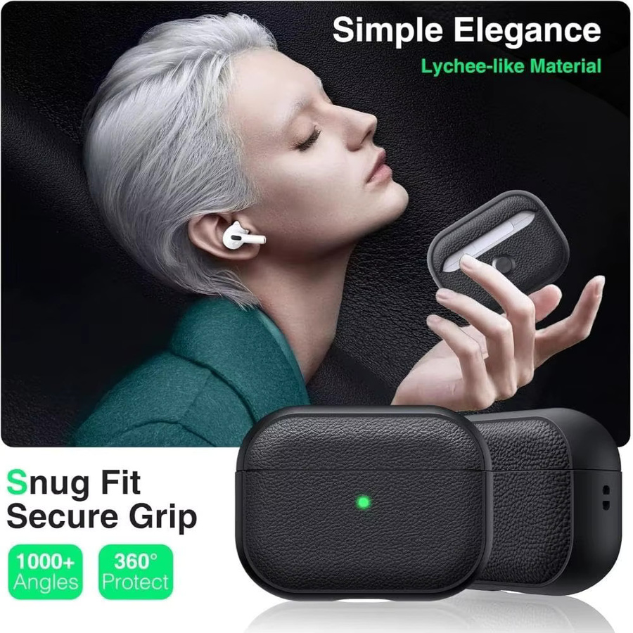 Apple Kopfhörerhülle für AirPods Pro 3, Pro 2 und AirPods 4 aus TPU mit Lederstruktur inklusive Schlüsselanhänger und Trageband in Schwarz oder Orange - Bild 2