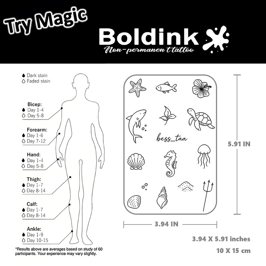 BOLDINK Minimal Line Marine Life Tattoo-Aufkleber, Unisex - Bild 3
