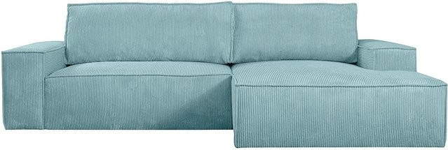 Vente-unique Schlafsofa Amelia Ecksofa in Türkisblau mit Cord-Bezug und Schlaffunktion - Bild 1