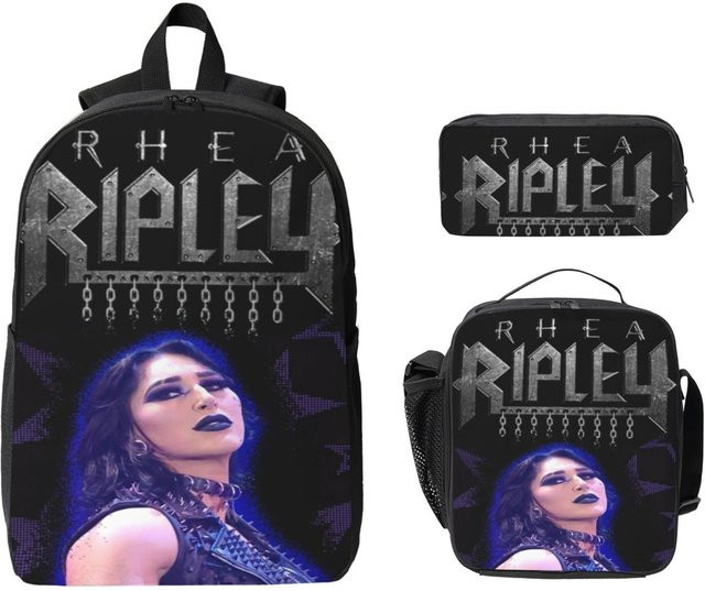 3er-Set Rhea Ripley Schultaschen für Kinder mit Rucksack, Federmäppchen und Brotdose in Grau und Schwarz von Fancy Style Studio - Bild 1