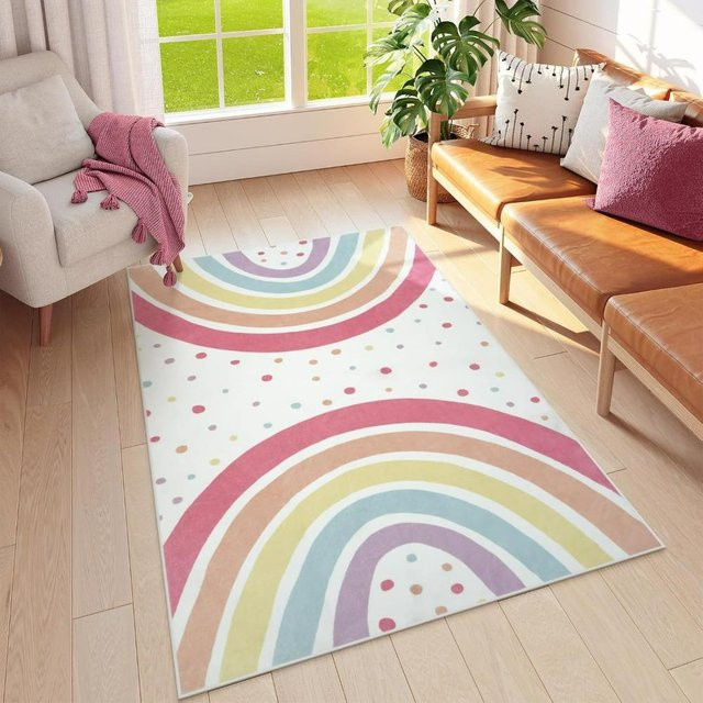 Karpetti Boho Regenbogen Teppich mit buntem Punktmuster, weiche Bodenmatte für Kinderzimmer und Wohnbereich, Mehrfarbig, B/T: 80 x 50 cm - Bild 1