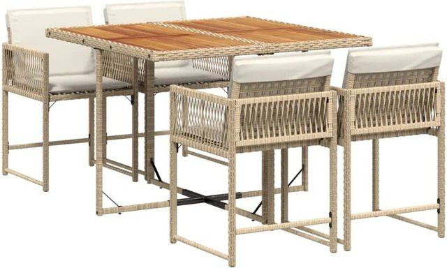 vidaXL 5-teilige Garten-Essgruppe aus PE-Rattan und Akazienholz in Beige mit Kissen - Bild 1