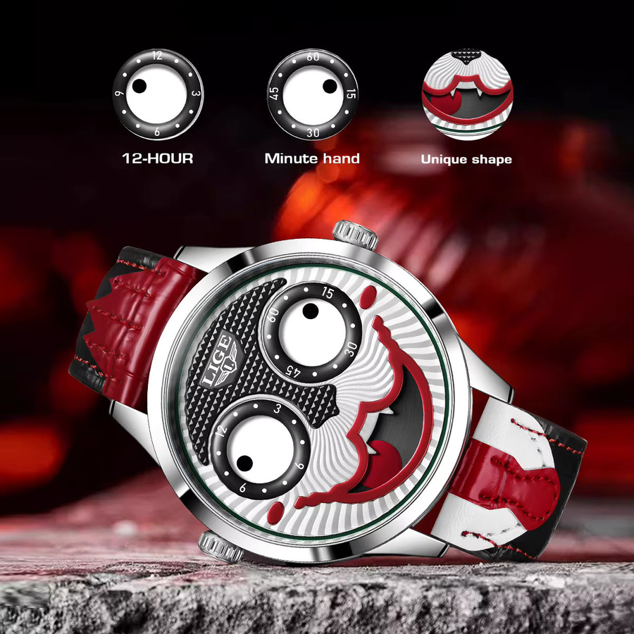 LIGE Armbanduhr, Analoguhr, Leder, Weiß, Unisex, Datum - Bild 4