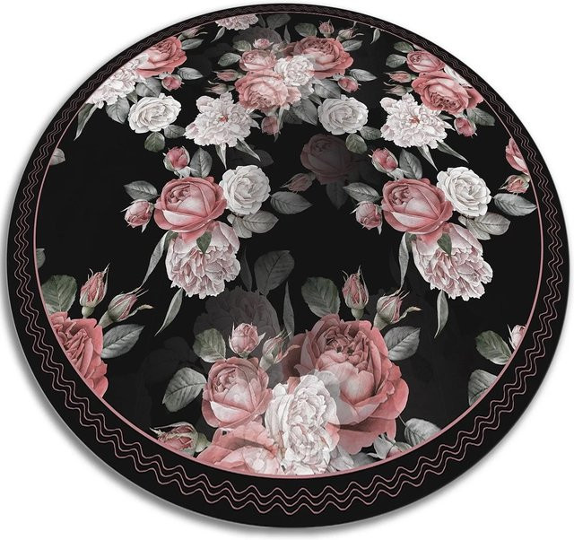 Tulup Rundteppich Rosen aus Vinyl in Rot und Multicolour, Durchmesser: 100 cm - Bild 1