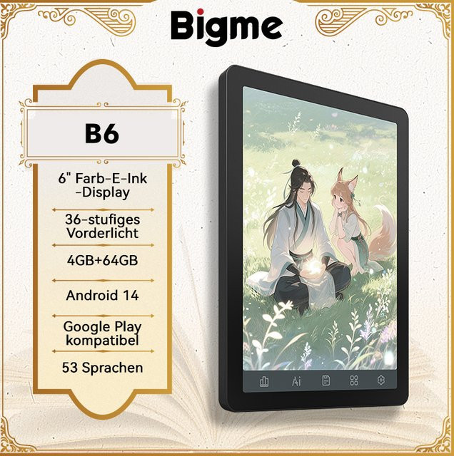 Bigme B6 E-Book-Reader mit 6 Zoll Farb-E-Ink Display, 64 GB Speicher, 4 GB RAM, Android 14 OS und 36-stufiger Frontbeleuchtung - Bild 1