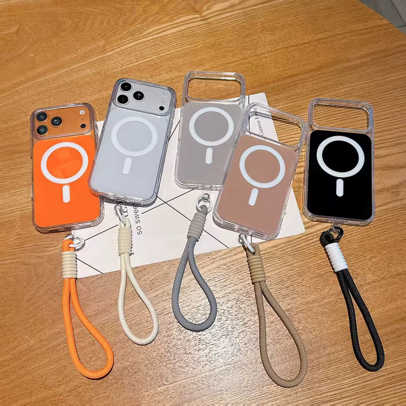 Stoßfeste kabellose Lade-Handyhülle mit Umhängeband für Apple iPhone 17 Pro Max, 16, 15, 14, 13 in Weiß - Bild 3