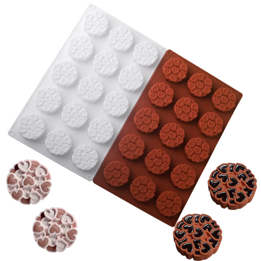 SHENHONG Silikon Backform mit 15 Herz-Zellen für Mousse, Schokolade und Kuchen zum Dekorieren - Bild 1