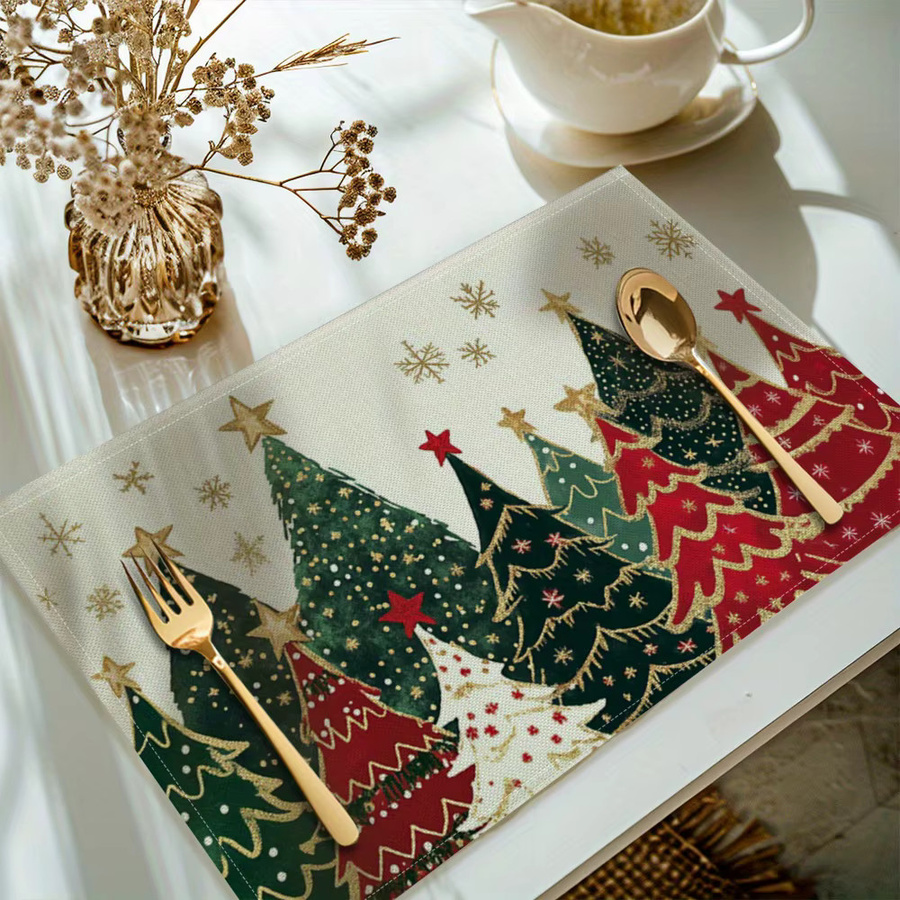 VIKAMA Weihnachtsbaum Tischsets, waschbare dekorative Tischsets mit Weihnachtsmotiv, Mehrfarbig, B/T: 45,0 x 30,0 cm - Bild 3