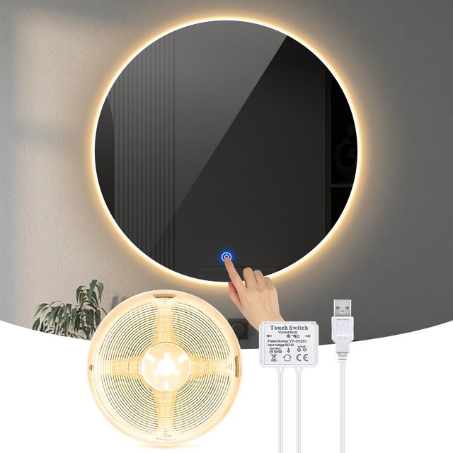 MALITAI USB LED Make-up Spiegel mit COB LED Streifen, dimmbar und Touch-Schalter, Weiß - Bild 1