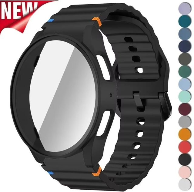 OAKCHARM Uhrenzubehör Hülle und Armband für Samsung Galaxy Watch, Silikon, Schwarz - Bild 1