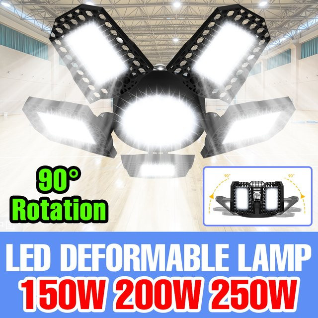 CanLing LED-Birne E27 mit 250W, verformbare Deckenleuchte in Schwarz für Garage und Keller, CCT-Funktion für warmweißes und kaltweißes Licht - Bild 1